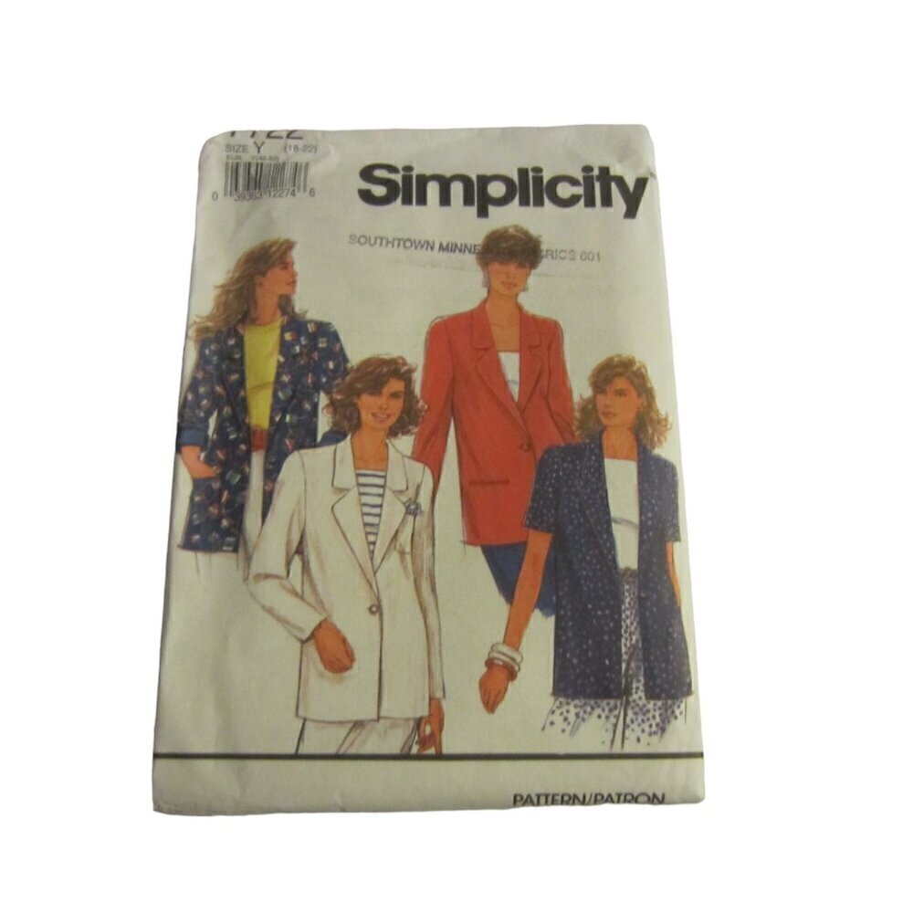 Simplicity Women Vintage Pattern7722  Jacket Y Plus Size 16-22